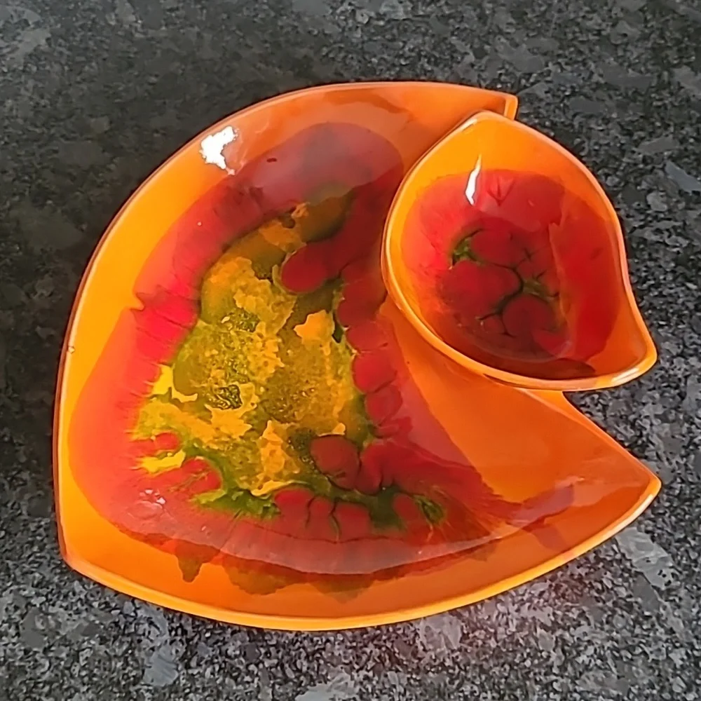 Vintage Maurice's of California Pottery Orange Glaze Chip and Dip Bowl